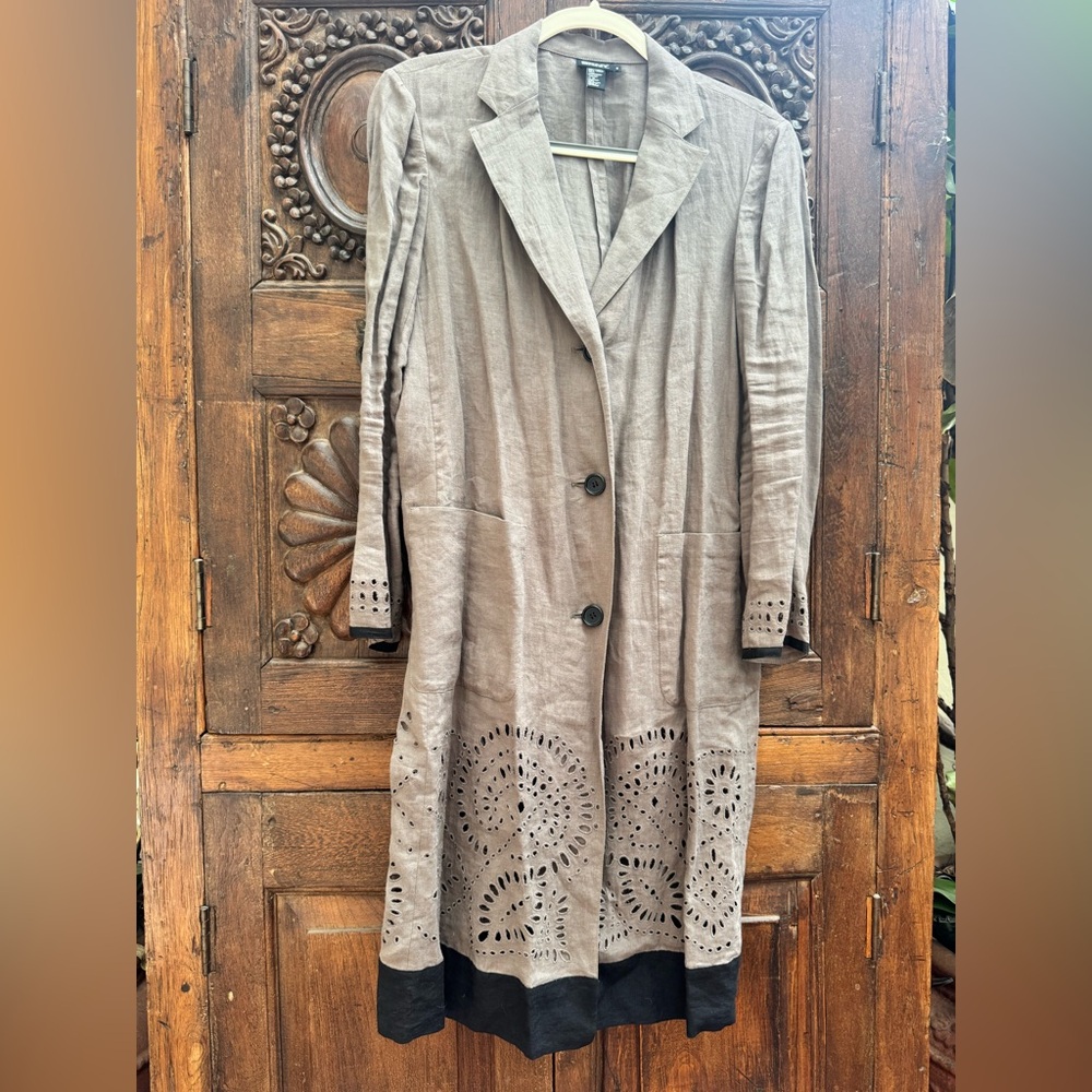 DKNY Taupe Linen Duster
